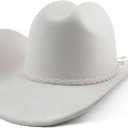 Big Wide Brim Cowboy Hat for Women Men Felt Western Cowgirl Hats (Large, Pu-ivory)