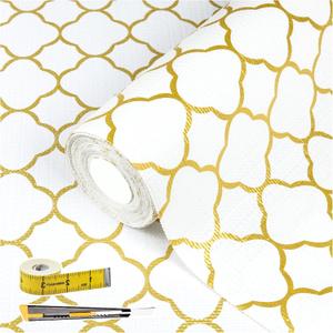 Shelf Liners for Kitchen Cabinets 23in x 20FT Non Adhesive Drawer Liner Gold Quatrefoil Thickened Shelf Liner Paper Strong Non-Slip Easy to Clean for Tool Box Refrigerator with Knife and Tape Measure, 23.6"W x 236.2"L