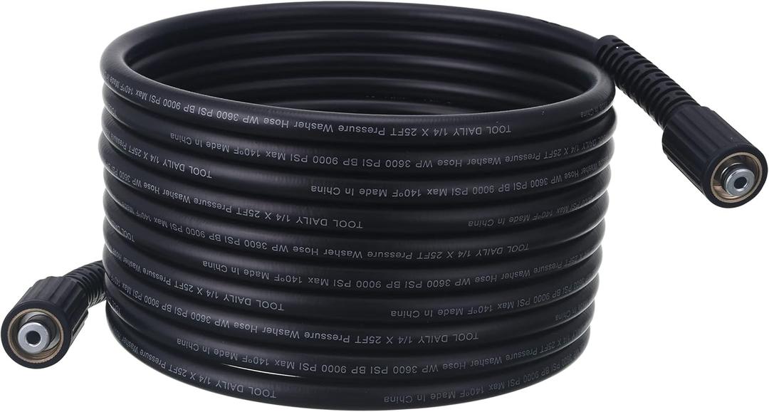 Tool Daily High Pressure Washer Hose, 25 FT X 1/4 Inch, 3600 PSI, M22 14mm, Replacement Power Washer Hose for Most Brands