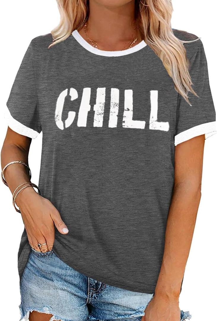 YEXIPO Graphic Tees for Women Short Sleeve Summer Tops Funny Letter Printed Loose Casual T Shirts (XX-Large)