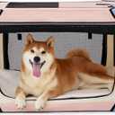 Lesure Soft Collapsible Dog Crate - 30 Inch Portable Travel Crate for Medium Dogs Indoor & Outdoor, 4-Door Foldable Pet Kennel with Durable Mesh Windows, Pink