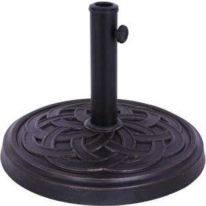 Backyard Expressions Round Patio Umbrella Base  Heavy Duty Resin-Coated Calcium Carbonate Stand with Adjustable Pole Adapters Fits 1.5"2" Poles, Weather-Resistant