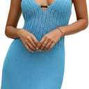 Women's Halter Bodycon Mini Dress Sleeveless Tie Backless Hollow Out Corset Knit Wrap Beach Dress Summer 2026 (Blue, L)