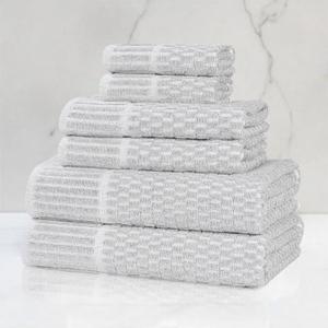 Superior Juno Viscose Cotton Blend Medium Weight Towels, for Bathroom, Shower, Spa, Plush, Quick Dry, Ultra-Soft Towels, Bath Essentials, Border Detail, 6 Piece Assorted Towel Set, Platinum