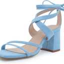 Women's Strappy Lace Up Heels Square Toe Block Sandals | Tie Up Ankle Wrap Design Dress Shoes for Wedding Guest, Graduation and Homecoming 9