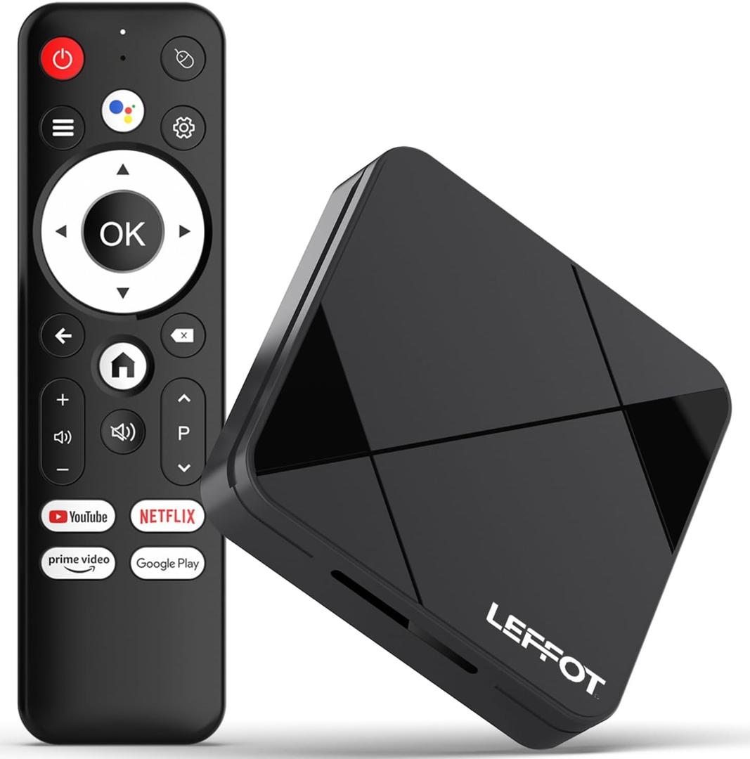 Android 14.0 TV Box 2025, LEFFOT RK3518 4K Ultra HD Streaming Device for TV, 2GB RAM 16GB ROM, Smart TV Box with Voice Remote, 2.4G & 5G WiFi 6, BT 5.4, USB 3.0, HDR10, Rockchip RK3518 QuadCore A53