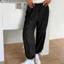 Fisoew Womens Wide Leg Track Pants Casual Elastic Waist Bow Tie Y2K Baggy Sweatpants with Pockets Black (Black, S)