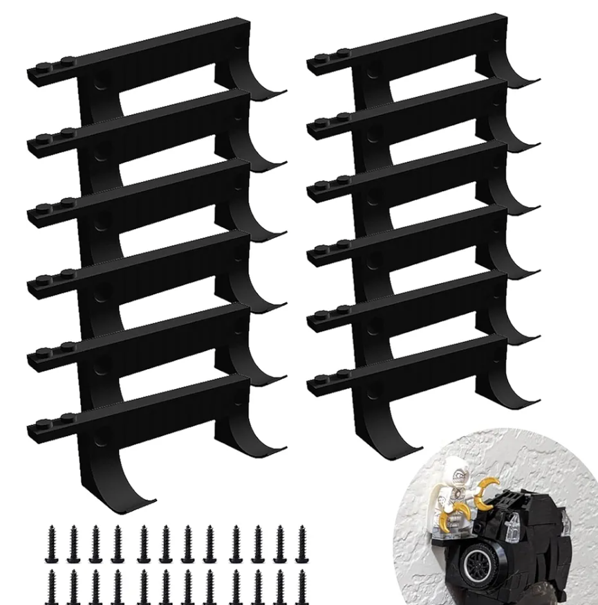 TEYOUYI 12PCS Wall Mount for Any Lego Speed Champions Sets Wall Bracket for Lego Speed of Champions with a Base for The Pilot,Wall Mount for Brick Cars and Figure Black