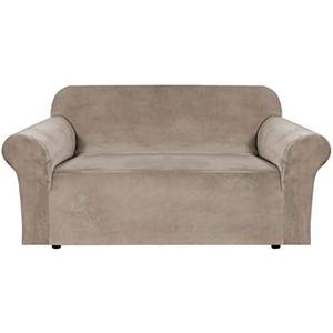 H.VERSAILTEX Stretch Velvet Loveseat Covers for 2 Cushion Couch Covers for Living Room Sofa Covers Slipcovers with Non Slip Straps Bottom, Ultra Thick Comfy Velour (Width 58"-72", Taupe) Grey