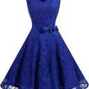 Dressystar Women Floral Lace Bridesmaid Party Dress Short Prom Dress V Neck,  XS