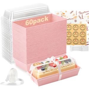 WERTIOO 60Pcs Charcuterie Boxes with Clear Lids - 7 Inch Disposable Paper Mini Charcuterie Boxes, To Go Bakery Dessert Boxes with Lid for Sandwich, Cookie, Sushi, Cake Slice, and Strawberries (Pink)