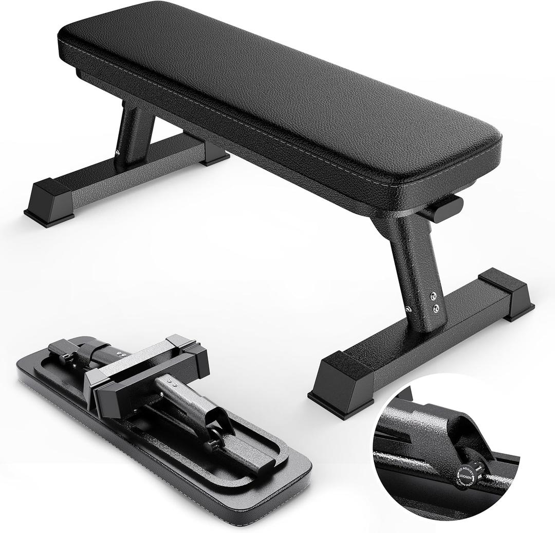 Finer Form Foldable Flat Weight Bench for Home Gym, 1,000 lb Capacity