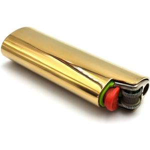 Metal Lighter Cover Case Pouch Holder Mirror Surface Gold Plain Color for BIC Full Size Classic Lighter Type J6, Idea for DIY Gift (Gold)