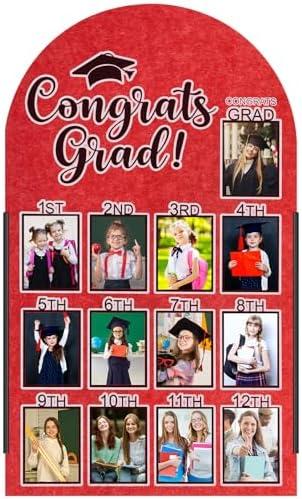 CroBlissful 27 x 16 Inch Graduation Photo Board Picture Frames Wall Decor Collage Display Red Felt Board for 4 x 3 Inch Photo DIY Picture Holder 2026 Graduation Party Decorations