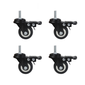 4Pcs 1.5 Inch Heavy Duty Caster Wheels Swivel Casters with Brake and M8 Threaded Stem, Loading 50kg/110lbs Black Rubber