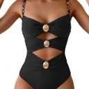 B2prity Cutout One Piece Swimsuit Tummy Control Ruched Monokini Color Block Bathing Suit for Cruise Vacation, Size: Small