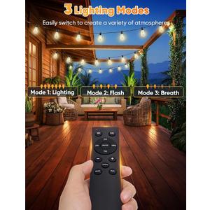 Brightever 180FT LED Outdoor String Lights, Dimmable Patio Lights with Remote Control, 56 Shatterproof ST38 Edison Bulbs, 3 Lighting Modes, 3H/5H Timer, Outdoor Hanging Light for Pool，Fence, Garden