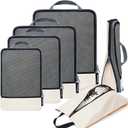 BAGAIL 4 Set/6 Set/8 Set Compression Packing Cubes Travel Accessories Expandable Packing Organizers (Half Mesh, 6-Beige)