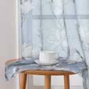 SMILE WEAVER Kitchen Curtains Tiers and Valances Set 3 Piece,Floral Short Semi Sheer Linen Curtains for Bedroom/Living Room,Light Filtering Window Drapes for Bathroom(Blue,52Wx18L&26Wx36L)