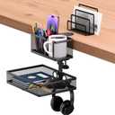 6-in-1 Clamp On Desk Organizer with Cup Holder & 360 Rotating Under Desk Drawer, Swappable Parts, Easy to Install Standing Desk Drawer Attachment, Space-Saving for Home & Office