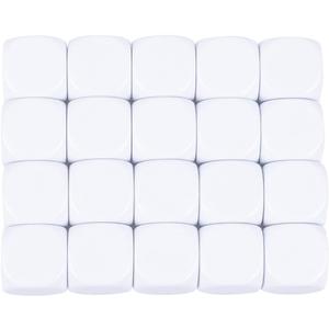 16mm Acrylic Six Sided Dice with Smoothed Surface and Rounded Corners - Blank White Dice Cubes for Board Games, DIY Sticker, Math Counting Teaching, Party Fun - 20PCS