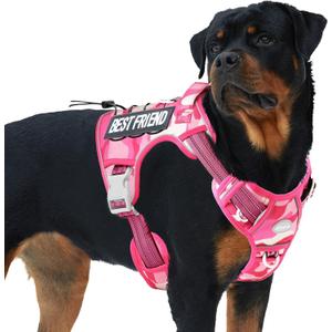 AUROTH Tactical Dog Harness for Dogs No Pull Adjustable Pet Harness Reflective K9 Working Training Easy Control Pet Vest Military Service Dog Harnesses (XL, Pink Camo) (XL(Neck:20-31",Chest:26-42"),75-135 lbs)
