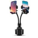 Dual Phone Holder for Car 360° Rotatable Car Mount Long Flexible Neck Adjustable Double Holder Universal Size Fits for Most 2 Phones 2.6"-4.3" Phone (Cradle)
