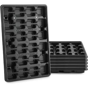 24 Cell Nursery Pots Trays 5 Pack (17"x11"x1.6"), Reusable Plant Pot Tray for Holding 2.8 inch (7CM) Square Nursery Pots, Durable Plastic Carrying Seed Starter Tray with Drain Holes (Black)