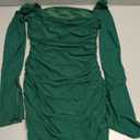 Oumrdeo Women’s Cocktail Dress Elegant Puff Sleeve Ruched Bodycon Club Party Short Dress Green S