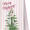 Pink Bow Christmas Mahjong Tree Kitchen Towels Decorative, Mahjong Lover Player Gifts, Preppy Striped Xmas Dish Hand Tea Towels, Pink Christmas Kitchen Bathroom Decor, 16x24 Inch