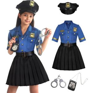 Cuteshower Girls Police Officer Costume Cop Uniform for Halloween Dress Up 3-10Years (5-6 Years, Blue)