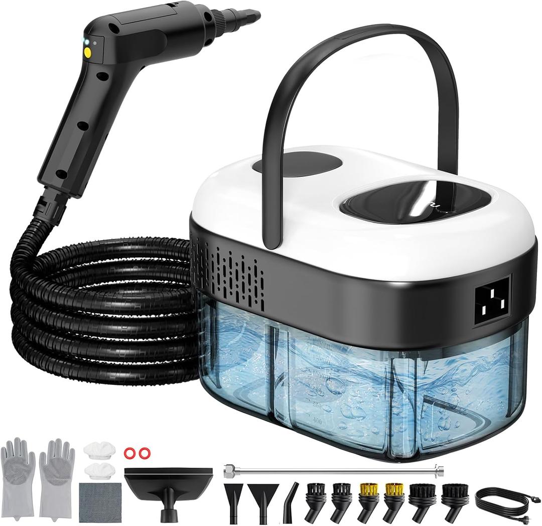 Pressurized Steam Cleaner, 3-Level Adjustable Handheld Steamer Cleaning for Home, 15s Fast Heat-Up & 47.3oz Tank, 2500W Multi-Surface Portable Steamer for Floor/Grout/Car/Kitchen & Bathroom (White)