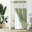 Gibelle Stall Small Shower Curtain 36x74, Waffle Weave Shower Curtain with Snap-in Fabric Liner Set, No Hooks Needed, Hotel Style with Mesh Top Window, Sage Green