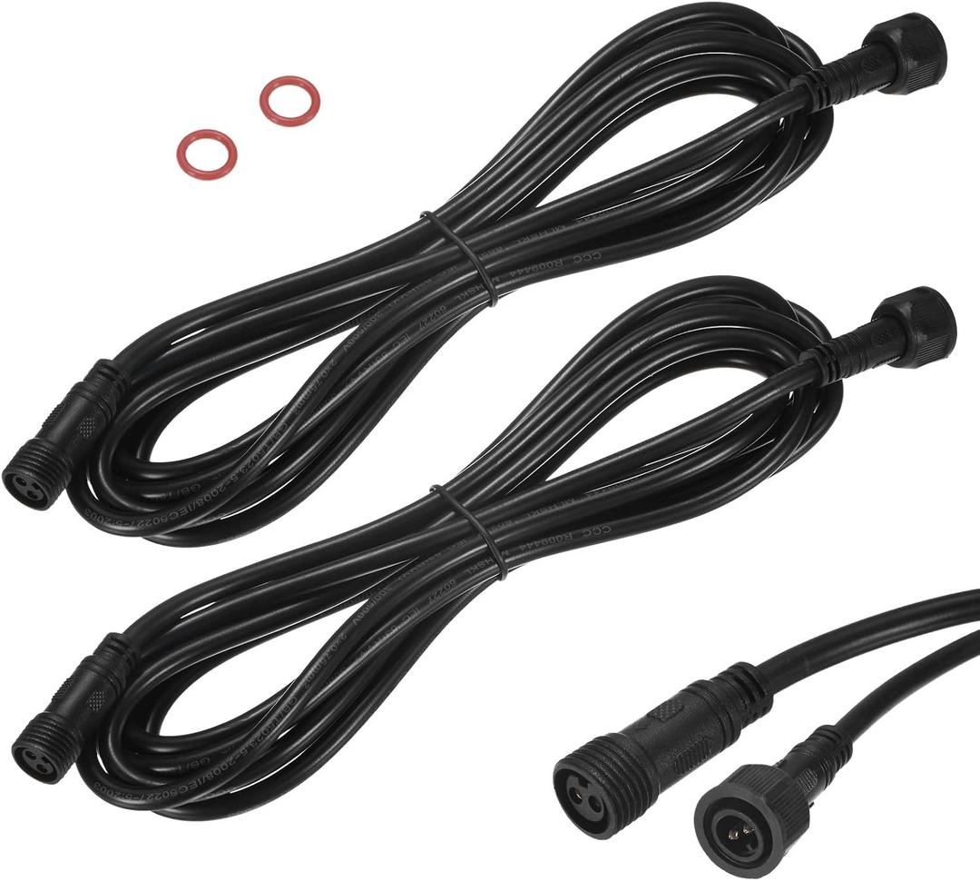 M METERXITY 2-Pack Waterproof Extension Cable, 2 Pin 9.84 Ft/3m Extension Cord Wire with 18AWG IP67 Male and Female Connectors for Outdoor Spotlights/LED Deck Lights [Black]