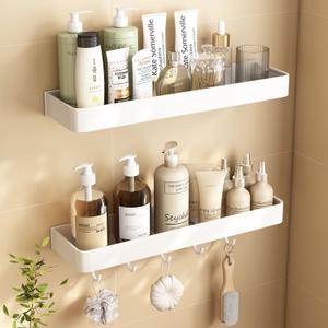 Shower Caddy, Max Size 15.7 Inches,Won't Fall Off Shower Organizer, Rustproof Shelves with Ultra Large Capacity, No Drill Shelf with 5 Movable Hooks (White, 2 Layer)