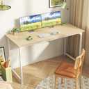 Huuger Computer Desk, 48 Inch Office Desk, Gaming Desk with Storage, Writing Desk Work Desk for Home Office, Study, Modern Simple Desk, Large Legroom, Metal Frame, Maple