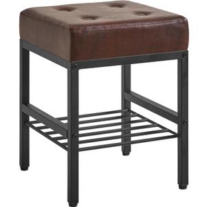 IBUYKE Square 16.34 inches Stool with Adjustable Feet and Storage Space, Footrest Chair,Multi-Use as Small Side Table or Ottoman, for Bedroom, Dark Brown LG-60Z