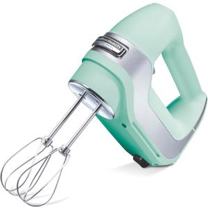 Hamilton Beach Professional 5-Speed Electric Hand Mixer with Snap-On Storage Case, Quick Burst, Stainless Steel Twisted Wire Beaters and Whisk, Mint (62658)