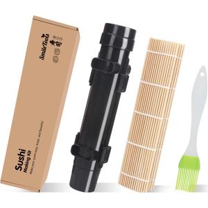 Sushi Making Kit, Sushi Roller, Sushi Bazooka, Sushi Maker, Bamboo Sushi Rolling Mat for Beginners (Black)