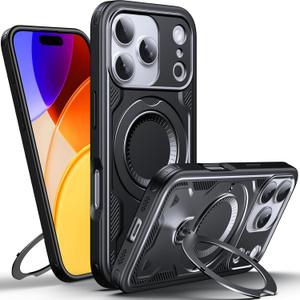 WYUIC Designed for iPhone 17 Pro Max Magnetic Case, Compatible with Magsafe, 10ft Drop Test Hard Rugged, 360 Rotating Ring Kickstand Shockproof Protection Phone Case iPhone 17 Pro Max Cover, Black