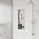 Qeke Stainless Steel Shower Niche 8" X 24", No Tile Needed Wall Niche Double Shelves, Recessed Shower Shelf for Bathroom Storage, Brushed Nickel
