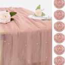 Set of 6 Pearl Valentine's Day Table Runner 29 x 120 Inch Dusty Pink Boho Rustic Tulle Fabric Lace Table Runners for Bridal Shower Birthday Party Wedding Arch Dessert Table Decor(Dusty Pink)