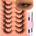 ALICROWN Mink Lashes Cat Eye Fairy Eyelashes Fuzzy Full False Eyelashes Wispy Fake Eyelashes Fox Eye Lashes Kit with Lash Bond and Seal 7 Pairs
