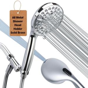 Shower Head Handheld with All Metal Showerhead Holder and Extra Long Hose 6 ft. 10 Spray Mode High Pressure Built-in Power Wash Hand Held Showerhead, Handheld Shower sprayer Premium Chrome 2.5 GPM