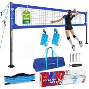 Professional Volleyball Net Set Heavy Duty for Outdoor Backyard Portable | Rust-Resistant Aluminum Poles, 32 ft Regulation, Anti-Sag, 3 Official Height, Adjustable Length, Carry Bag