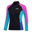 GoldFin Wetsuit Top Women, 2mm Wetsuits Jacket Long Sleeve Neoprene Tops for Water Aerobics Diving Surfing Swimming (Large, Rose-Red)