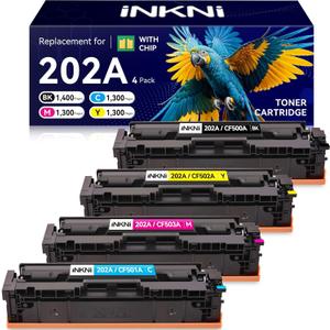 202A Toner Cartridges 4-Pack CF500A - Compatible Replacement for HP 202A 202X for Color Laserjet Pro MFP M281fdw M254dw M281fdn M281cdw M280nw M254dn M254nw Toner Cartridge CF500A CF500X (with Chip) (202A Toner Black CyanYellow Magenta High Yield)