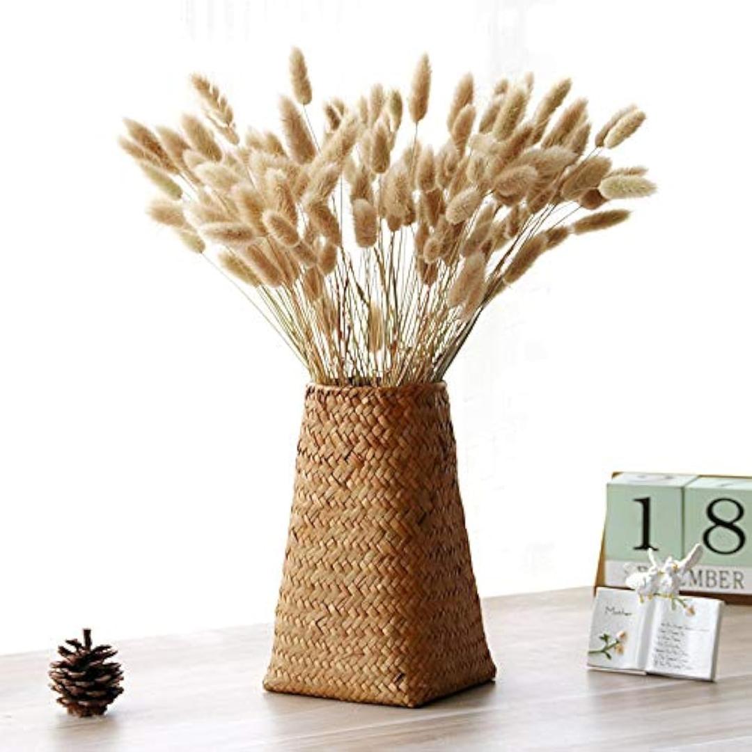 Natural Seaweed Weave Basket Pastoral Rattan Vase Bamboo Weaving Room Flower Arranger Gypsophila Dried Flower Vase Decoration (B)