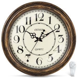 Geevon Vintage Wall Clock, Silent 18" Non Ticking Retro Round Clock Quartz Decorative Battery Operated Wall Clock for Kitchen, Office, Bedroom, Living Room, Classroom, Decor