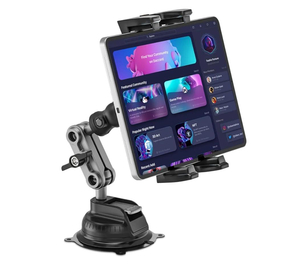 Tablet Mount, Car Tablet Holder Heavy Duty Super Suction Cup/Adhesive Base iPad Stand for Dash Windshield Wall Vehicle Desk, 360° Metal Bracket for 4.7-12.9" iPad Pro/Air/Mini/Galaxy
